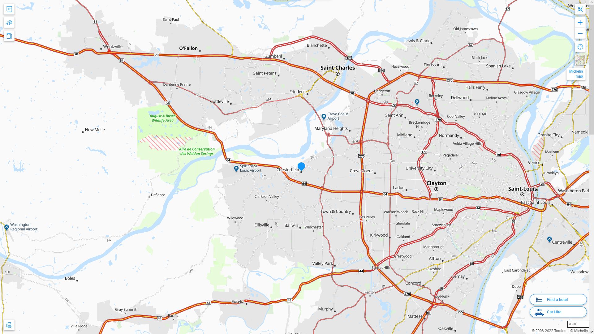 Chesterfield Missouri Highway and Road Map